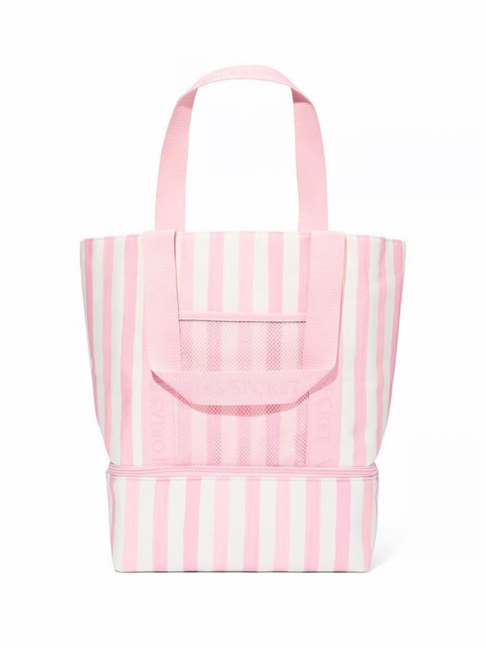 Victoria's Secret Pink and White Striped Tote with Bottom Compartment